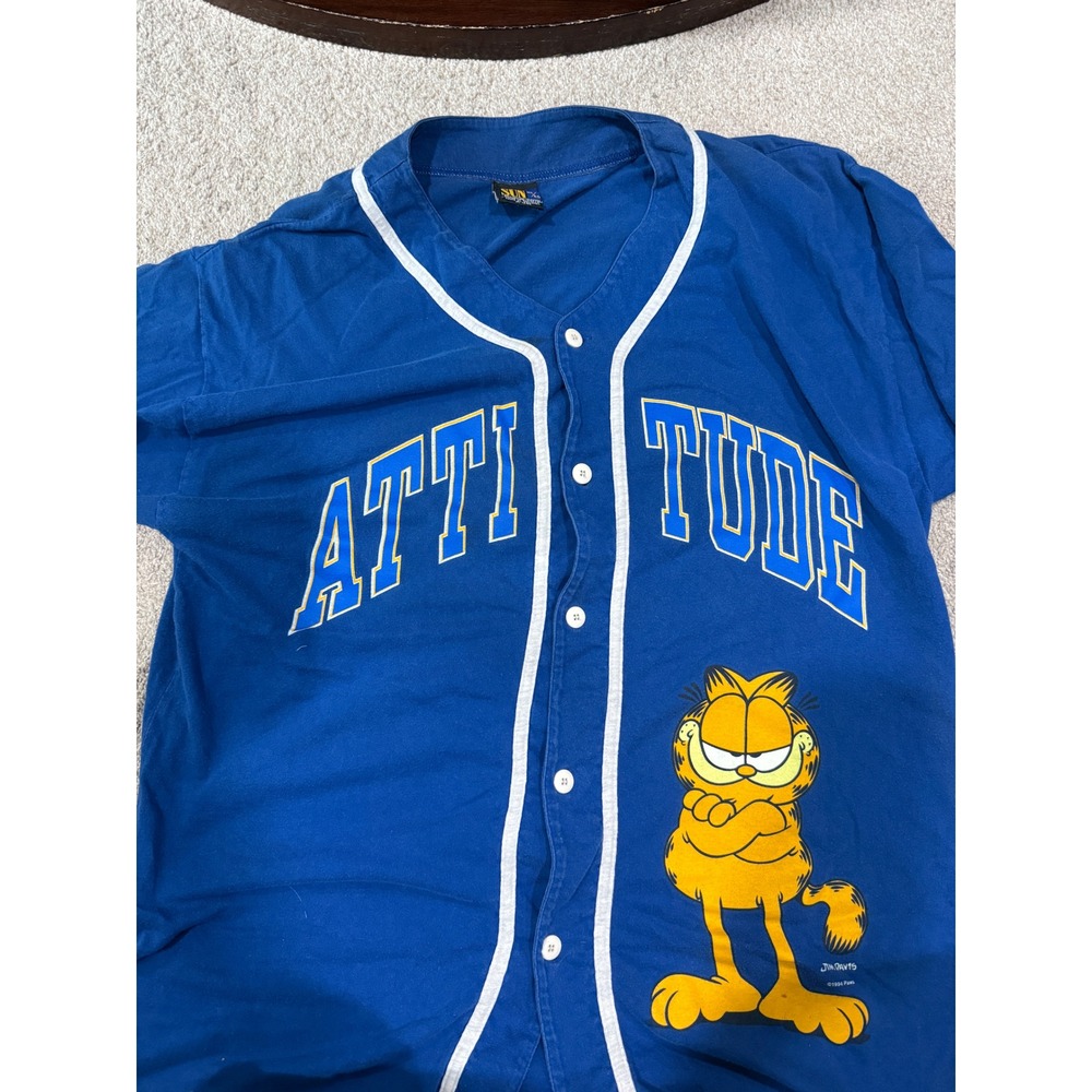 Vintage Sun Garfield‎ Attitude Baseball Jersey Blue Mens XL 90s Jim Davis Paws